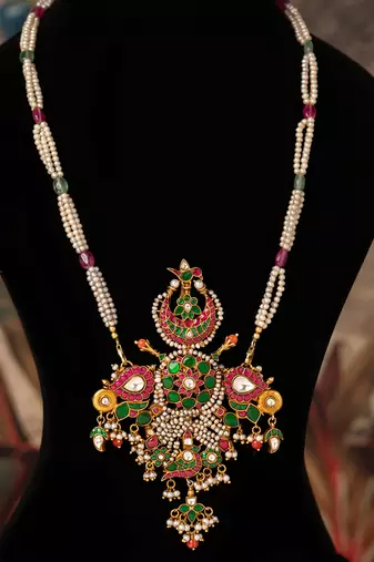 Gold plated  multicolor kundan necklace in sterling silver