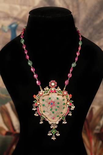 Gold plated  multicolor kundan necklace in sterling silver