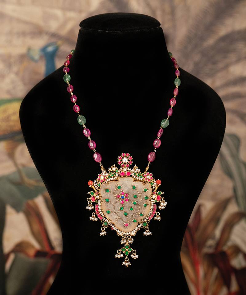Gold plated  multicolor kundan necklace in sterling silver