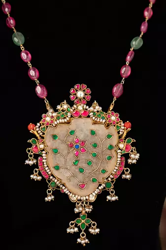 Gold plated  multicolor kundan necklace in sterling silver