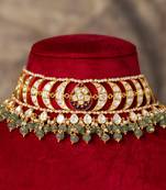 Gold plated  green stone kundan necklace in sterling silver