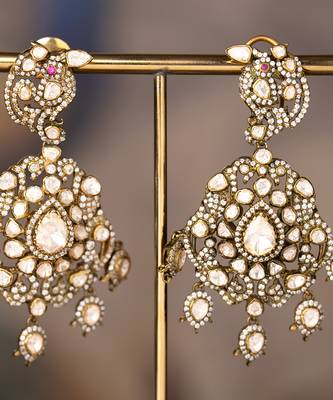 Gold plated silver polki jhumkas in sterling silver 1