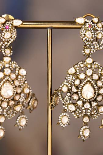 Gold plated silver polki jhumkas in sterling silver