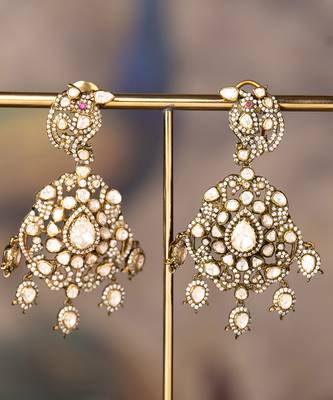 Gold plated silver polki jhumkas in sterling silver 2