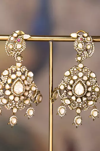 Gold plated silver polki jhumkas in sterling silver