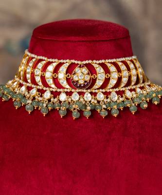 Gold plated  green stone kundan necklace in sterling silver 3