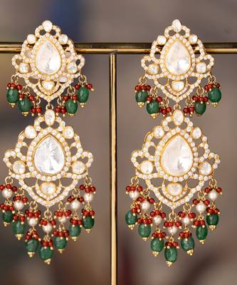 Gold plated multicolor polki jhumkas in sterling silver 1