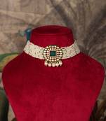 Gold plated  green stone pearl necklace in sterling silver