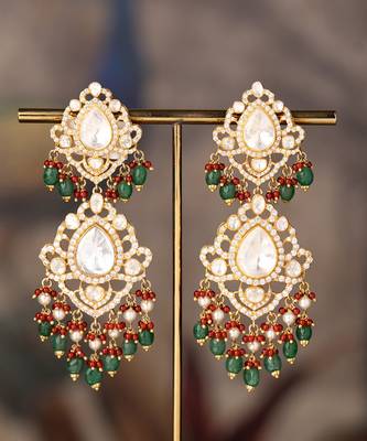 Gold plated multicolor polki jhumkas in sterling silver 2