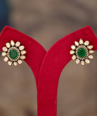 Gold plated green stone  studs in sterling silver 1
