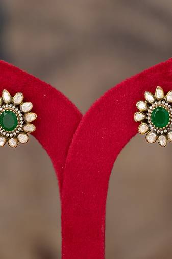 Gold plated green stone  studs in sterling silver