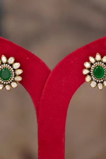 Gold plated green stone  studs in sterling silver