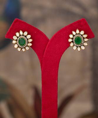 Gold plated green stone  studs in sterling silver 2
