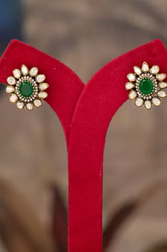 Gold plated green stone  studs in sterling silver