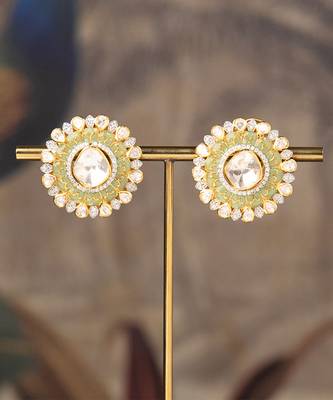 Gold plated polki studs in sterling silver 1