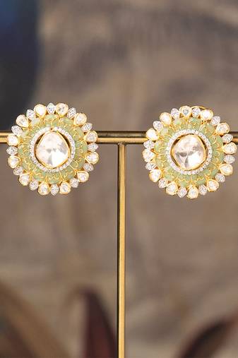 Gold plated polki studs in sterling silver