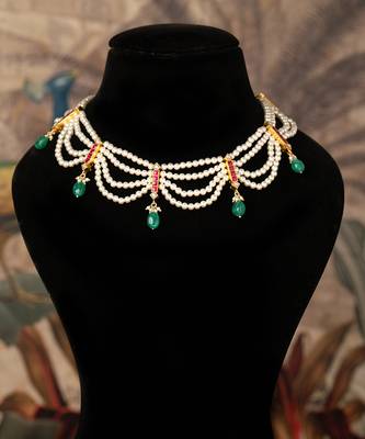 Gold plated  multicolor pearl necklace in sterling silver 1