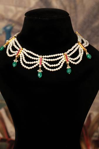 Gold plated  multicolor pearl necklace in sterling silver