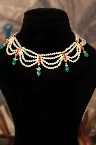 Gold plated  multicolor pearl necklace in sterling silver