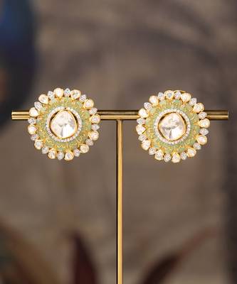 Gold plated polki studs in sterling silver 2