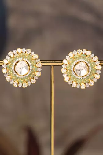 Gold plated polki studs in sterling silver