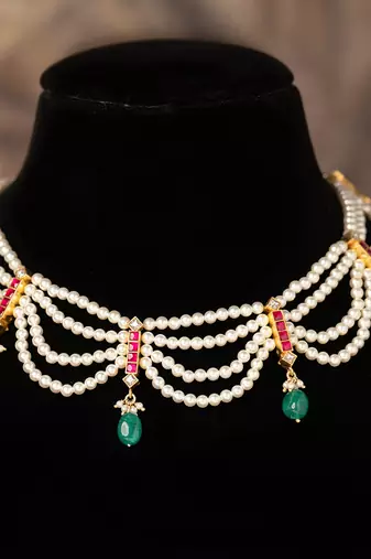 Gold plated  multicolor pearl necklace in sterling silver
