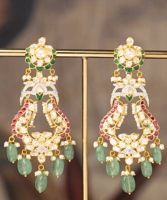 Gold plated multicolor polki jhumkas in sterling silver 1