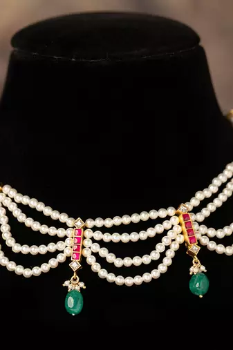 Gold plated  multicolor pearl necklace in sterling silver