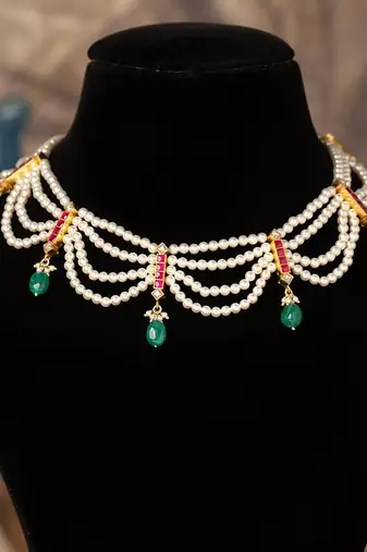 Gold plated  multicolor pearl necklace in sterling silver