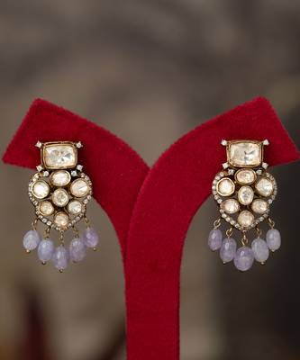 Gold plated blue beads jhumkas in sterling silver 1