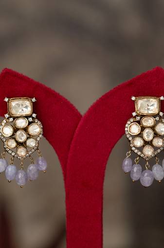 Gold plated blue beads jhumkas in sterling silver