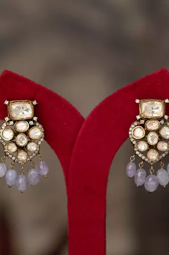 Gold plated blue beads jhumkas in sterling silver