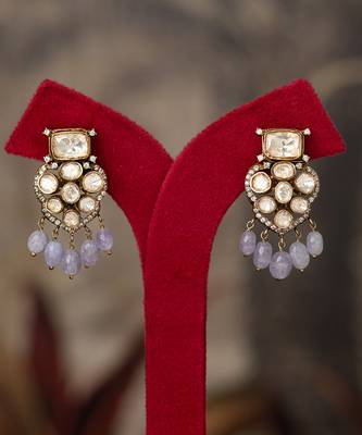 Gold plated blue beads jhumkas in sterling silver 2
