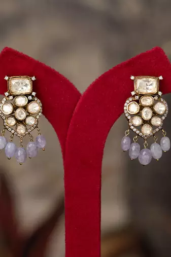 Gold plated blue beads jhumkas in sterling silver