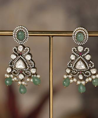Gold plated green beads jhumkas in sterling silver 1