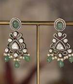 Gold plated green beads jhumkas in sterling silver