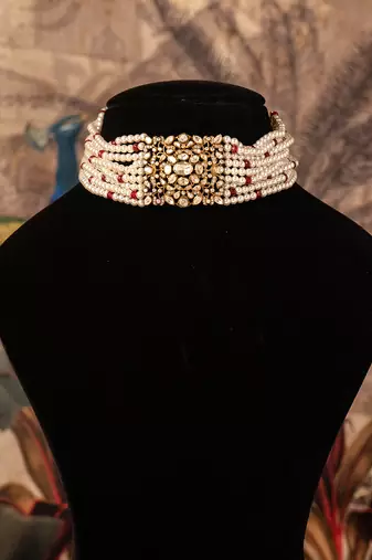 Gold plated  white peals necklace in sterling silver