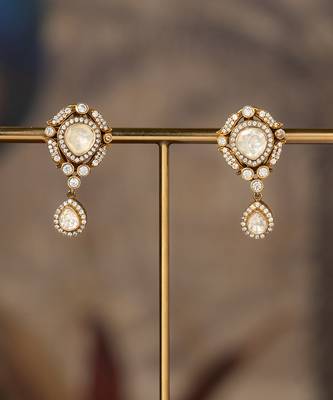 Gold plated polki jhumkas in sterling silver 1
