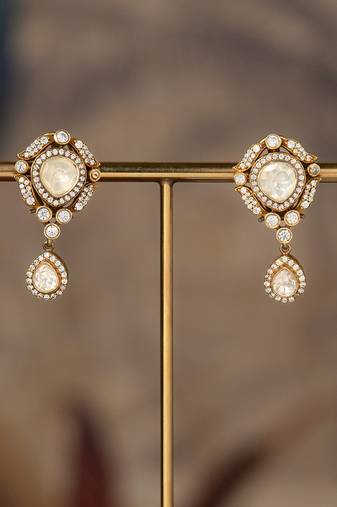 Gold plated polki jhumkas in sterling silver