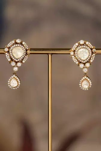 Gold plated polki jhumkas in sterling silver