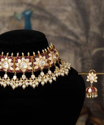 Gold plated  white peals kundan necklace in sterling silver 2