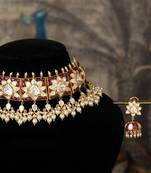 Gold plated  white peals kundan necklace in sterling silver