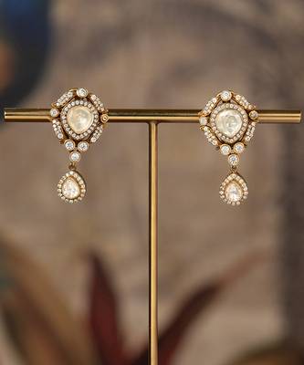 Gold plated polki jhumkas in sterling silver 2