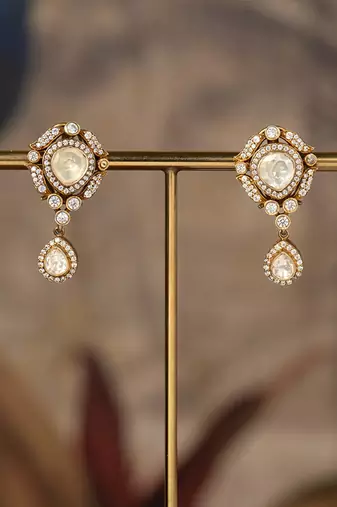 Gold plated polki jhumkas in sterling silver