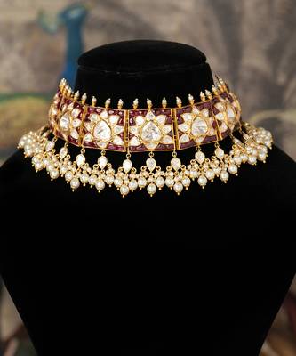Gold plated  white peals kundan necklace in sterling silver 1