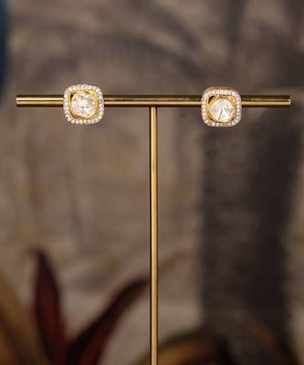 Gold plated polki studs in sterling silver 1