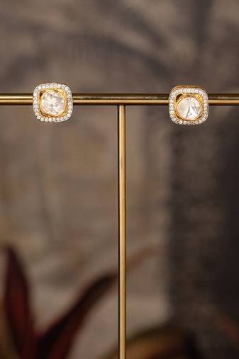 Gold plated polki studs in sterling silver