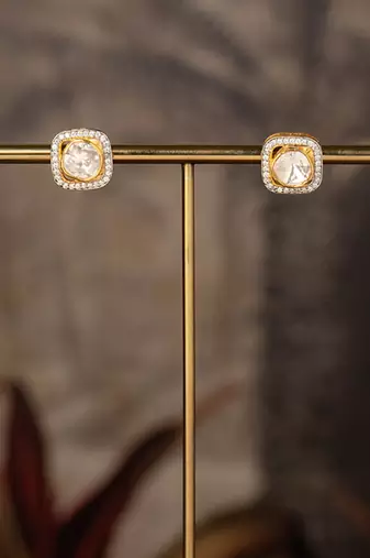 Gold plated polki studs in sterling silver