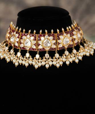 Gold plated  white peals kundan necklace in sterling silver 3