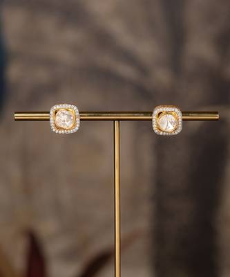 Gold plated polki studs in sterling silver 2